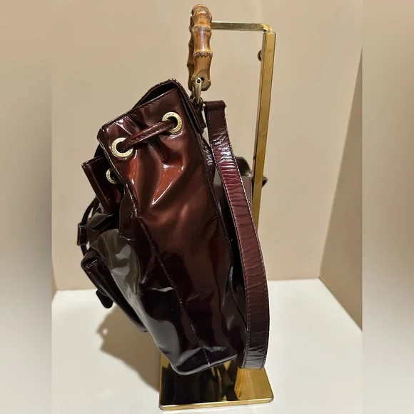 Gucci X Tom Ford Era Bamboo Patent Leather Bordeaux Mini  display picture 2